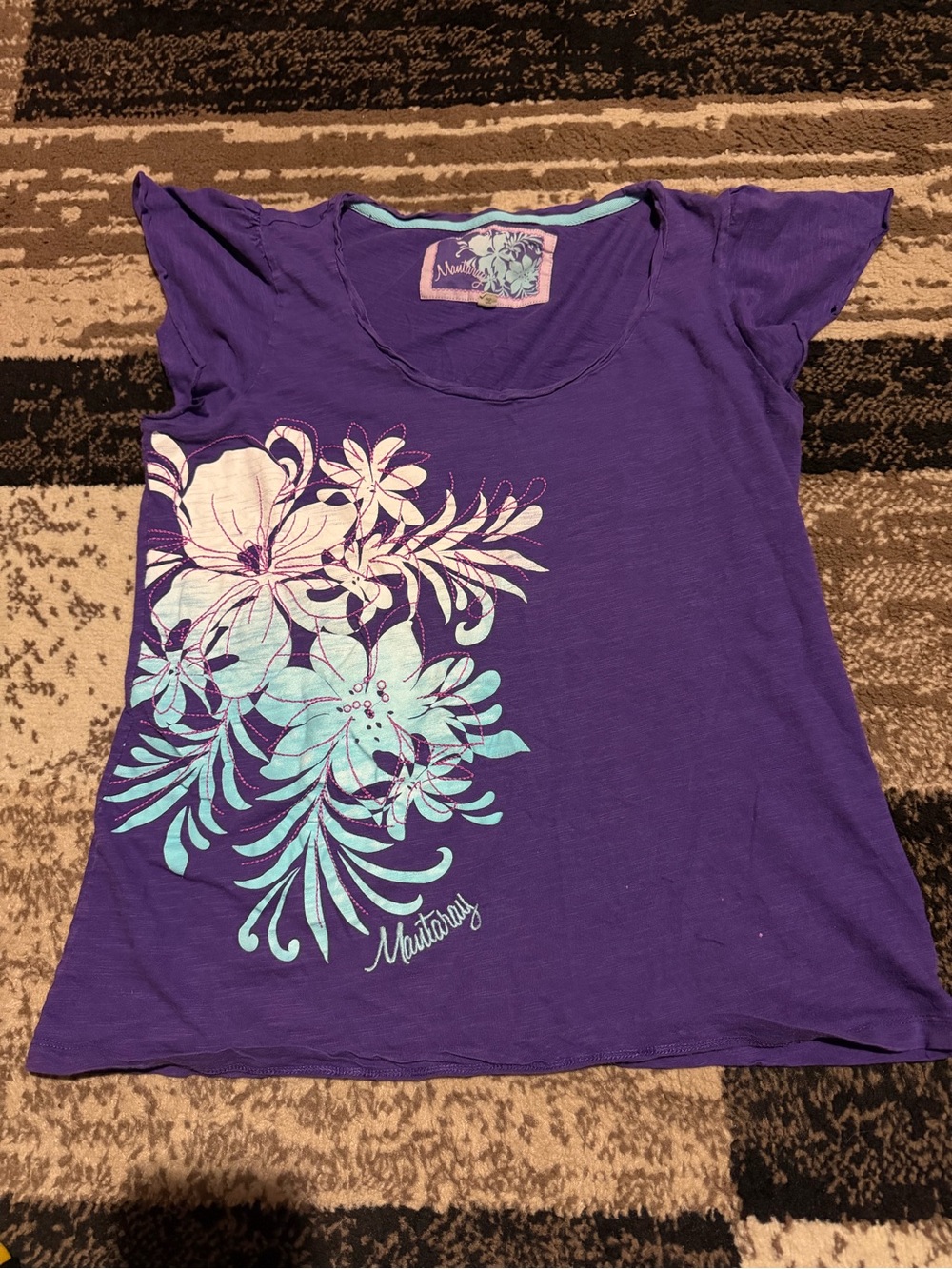 Women’s y2k beachy flower Purple Floral Short Sleeve Tee shirt